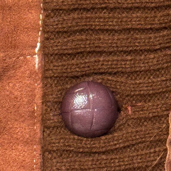 1970s Vintage Brown w Red Suede Front Shawl Cardigan RETRO M Old Grandpa Hipster - Picture 9 of 15